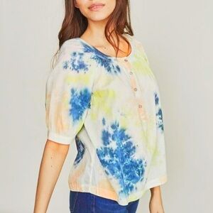 Elizabeth and James Lightweight 100% Cotton Tie dye Popover Loose Fit Blouse, XS